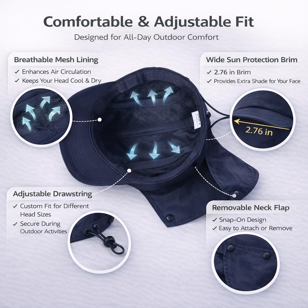Mens L/XL/XXL Sun Hat with Removable Neck Flap UPF 50+ Fishing Hat image 5