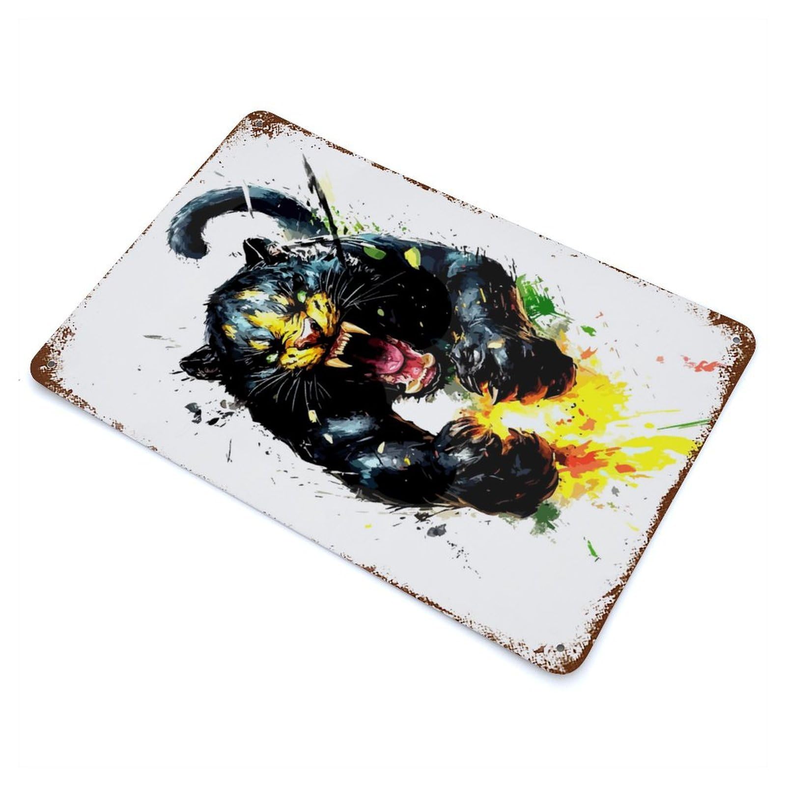 Roaring Black Panther Digital Art Vintage Metal Tin Sign 11.8"x7.9", Farmhouse Wall Decor for Living Room, Hallway And Home Decor