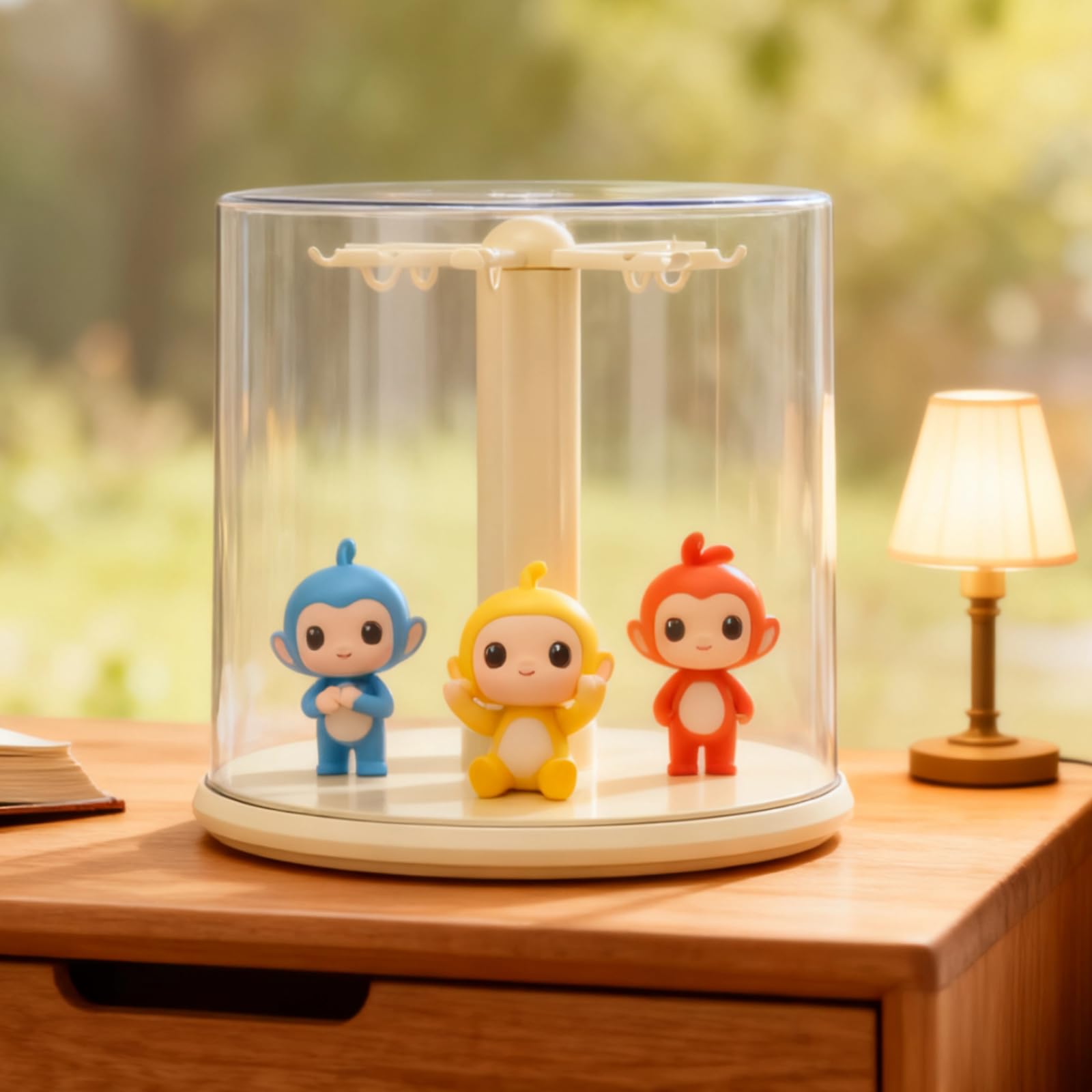 Vitrine für Actionfiguren, Plüschtiere und Blind Boxes, transparenter drehbarer Organizer für Puppen und Sammlerstücke, zylindrischer Halter, manuelle Drehvitrine, 25 cm hoch