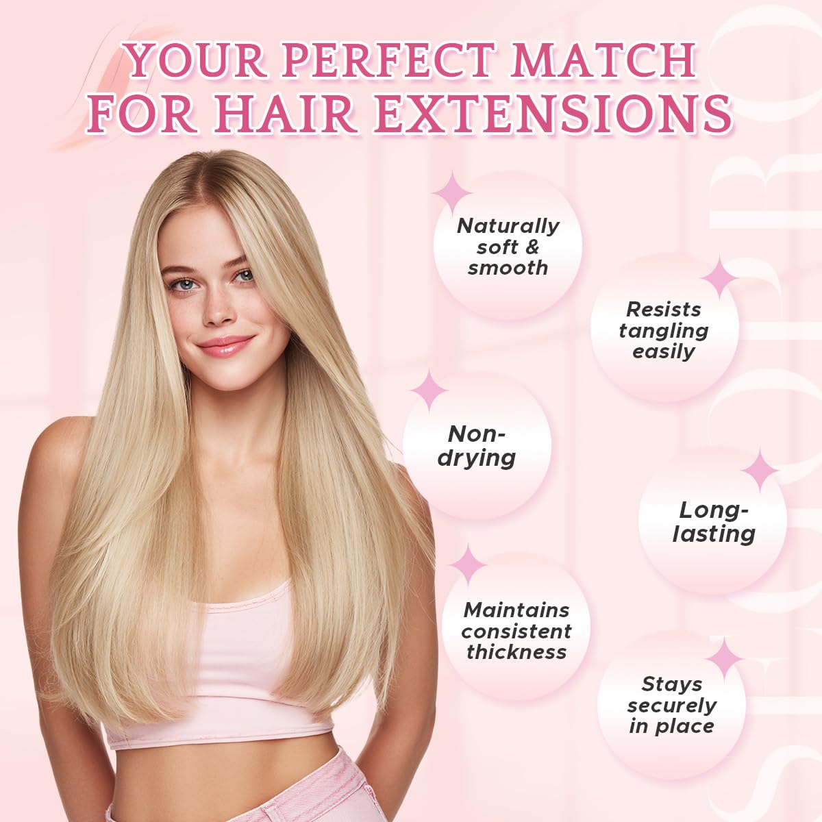 SEGO Pro Clip in Hair Extensions 8 Pcs 18 Clips Full Head Synthetic Fiber Hair Pieces for Women Straight 26 Inch (Ash Blonde) - Image 3