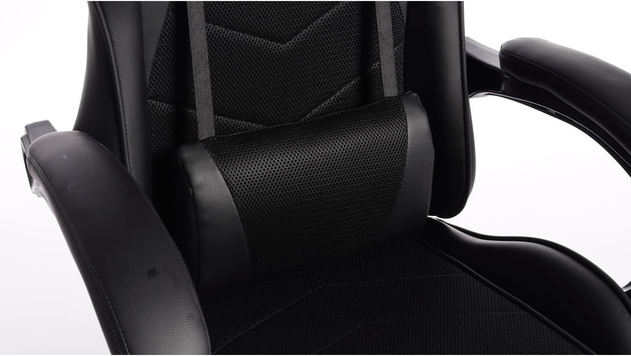 Gaming Desk Chair for Adults, Ergonomic Gaming Chair with Footrest & Headrest and Lumbar Support, Leather Material Height Adjustable Computer Video Game Chairs (Black Upgrade)
