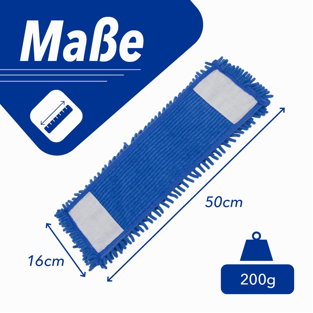 Chenillemopp Basic Wischbezug blau, 50cm - Ersatzbezug für Bodenwischer - Wischmopp Bezug für alle gängigen Klapphalter - Trocken & Nass Reinigung - Bodenreinigung (10x)