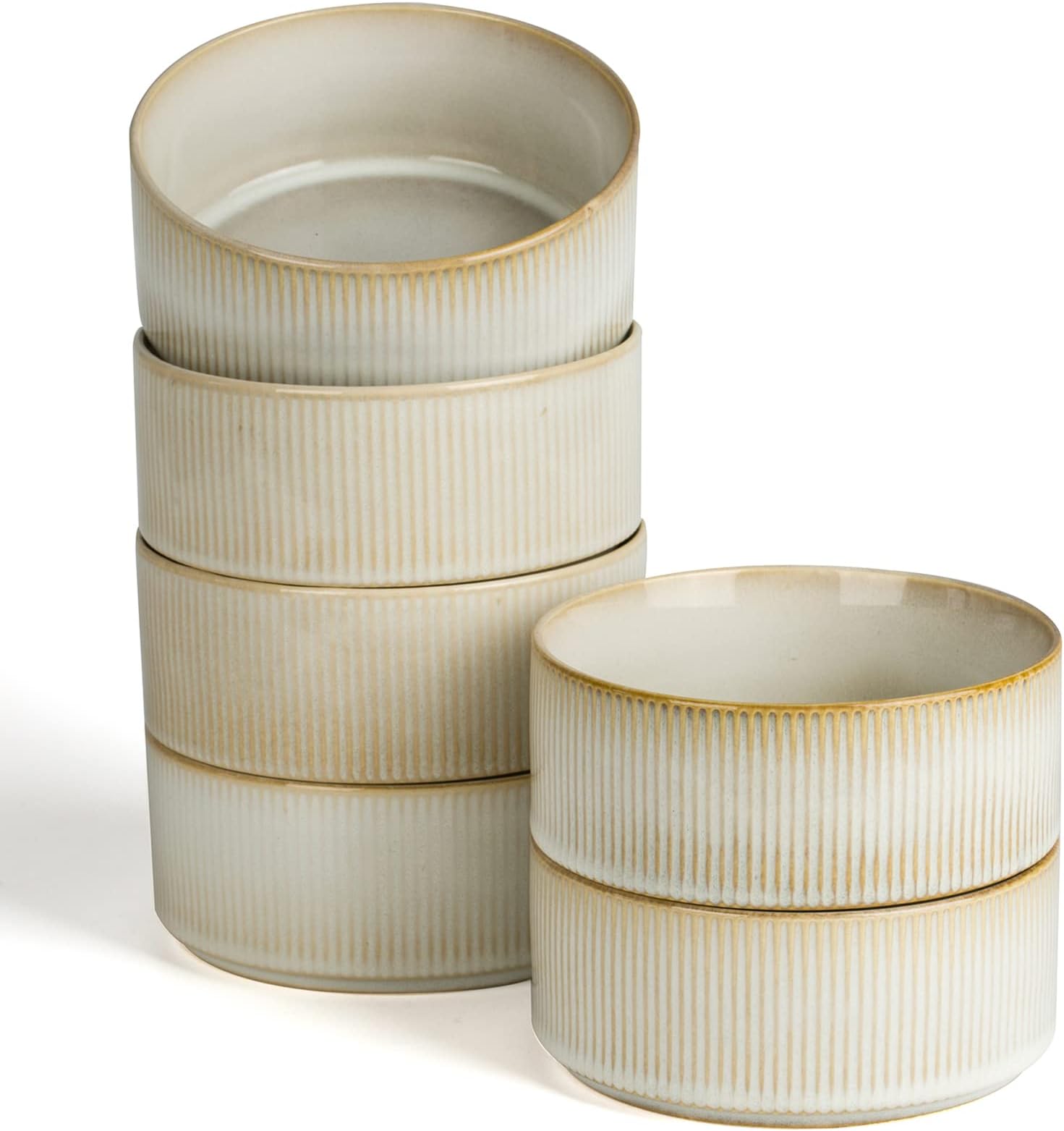 famiware Star Cereal Bowl Set, Soup Bowls Set of 6, Double Reactive Glaze, Stackable, 23 oz Deep Bowls Suitable for Cereal, Popcorn, Oatmeal, Dessert - Dishwasher and Microwave Safe, Cappuccino White