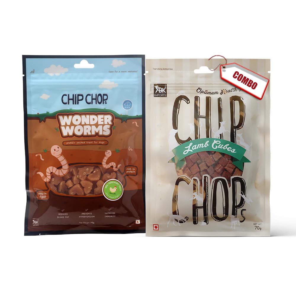 Chip Chops Dog Treats Combo (Wonder Worms Chicken & Mealworms Mini Hearts, 70g and Lamb Cubes, 70g) - Protein Rich, Healthy & Training Snacks for All Dog Breeds (B0CM67YN67) Amazon Price History, Amazon Price Tracker
