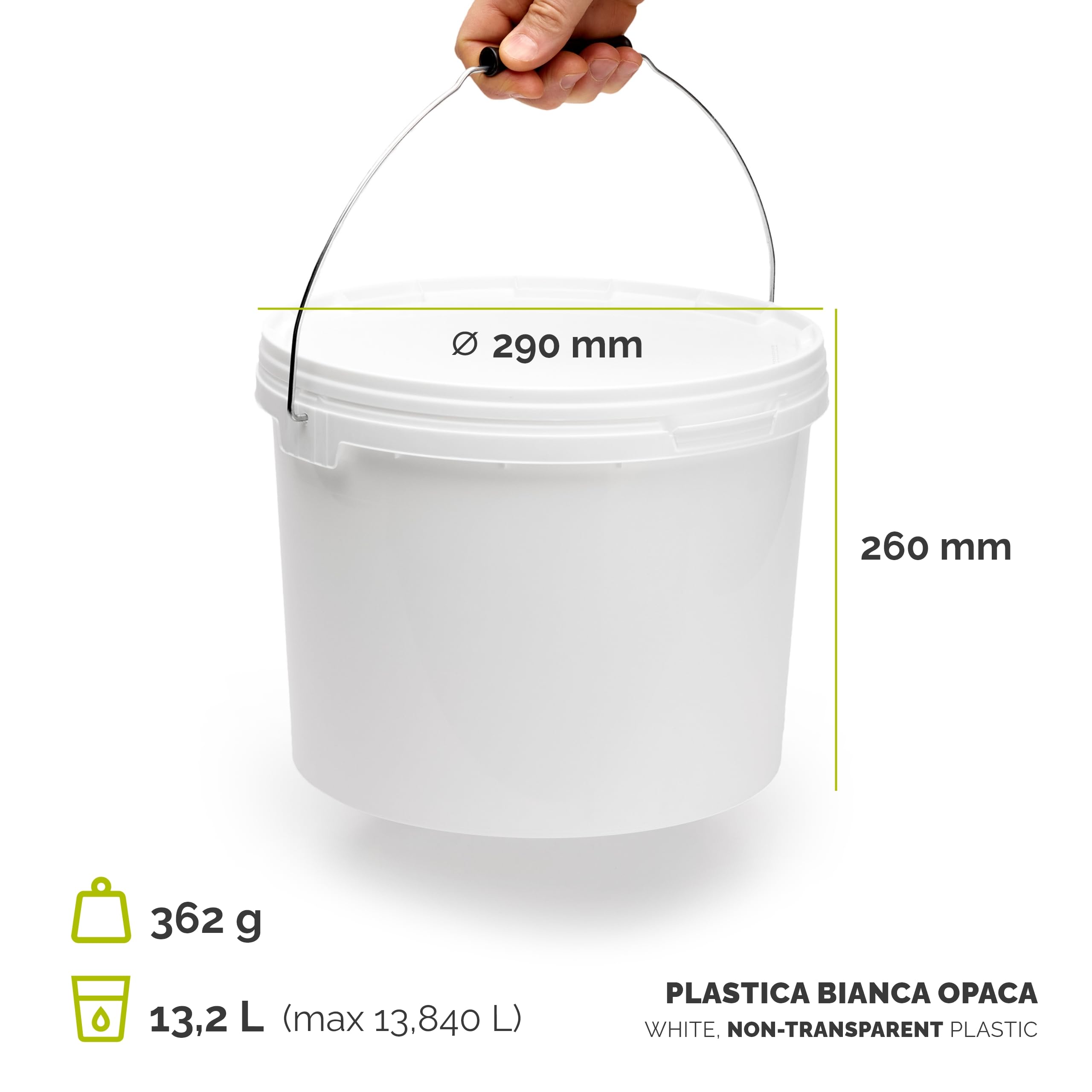 Garronda Secchio con Coperchio 12 L per la conservazione di Prodotti Alimentari e chimici 5 Pezzi Bianco GD-0071