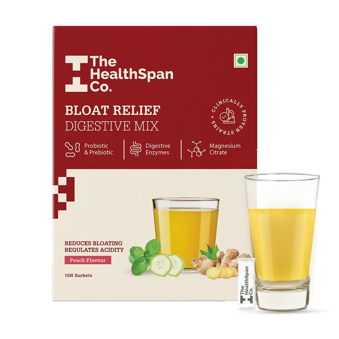 The Healthspan Co. Relief From Digestive Issues,Gas,Bloating,Acidity & Constipation|3 Bn Cfu Of Clinically Proven Probiotic|Digestive Enzymes & Magnesium|15 Days Pack,Sachet,1 Count,15 Servings