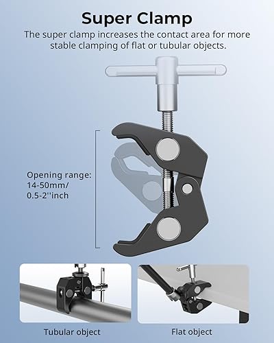 Vista 18 de SMALLRIG Super Clamp con rosca de 1/4 y 3/8 pulgadas y brazo mágico articulado de potencia de fricción ajustable de 5.8 pulgadas con tornillo