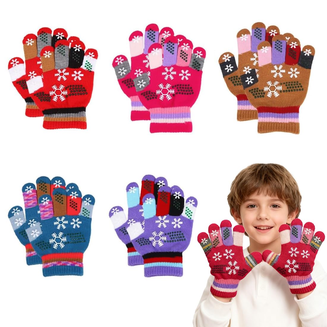 6 Paia Di Guanti Magici Per Bambini – Guanti Invernali Elasticizzati, Caldi E Con Palmo Antiscivolo | Per Bambini 5-13 Anni, Ideali Per Neve E Bici