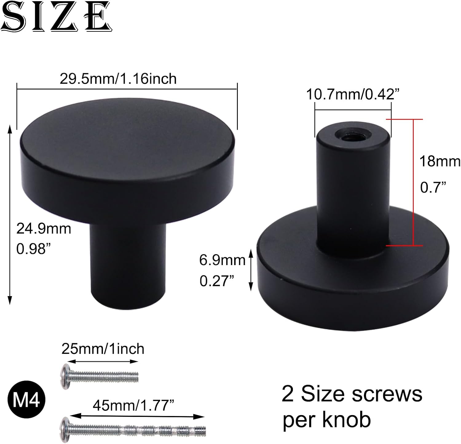 5Pcs Kitchen Cabinet Knobs Black Drawer Knobs 1.18” Round Desser Knob Matte Black Cabinet Hardware for Dresser Drawer Cupboard Closet Wardrobe Furniture Pulls Handles