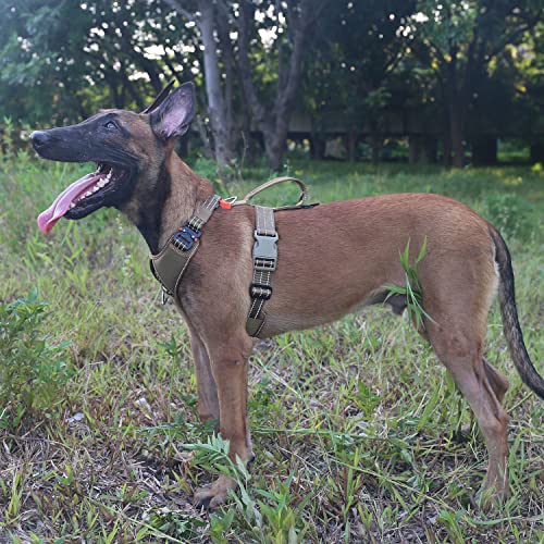 Icefang Tactical Dog Strap Harness Large Dog Vest With Handle,Padded Y Front Chest Protector,5 Point Adjustable,No-Pull Leash Attachment (Large (Pack Of 1), Plastic Buckle-Brown) #TOP1