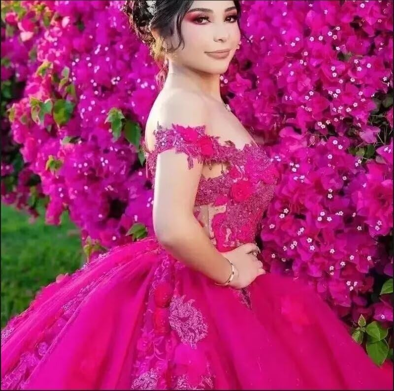 Plus Size Beading Off The Shoulder Floral Applique Quinceanera Dresses Flowers Prom Dress Ball Gown 20253