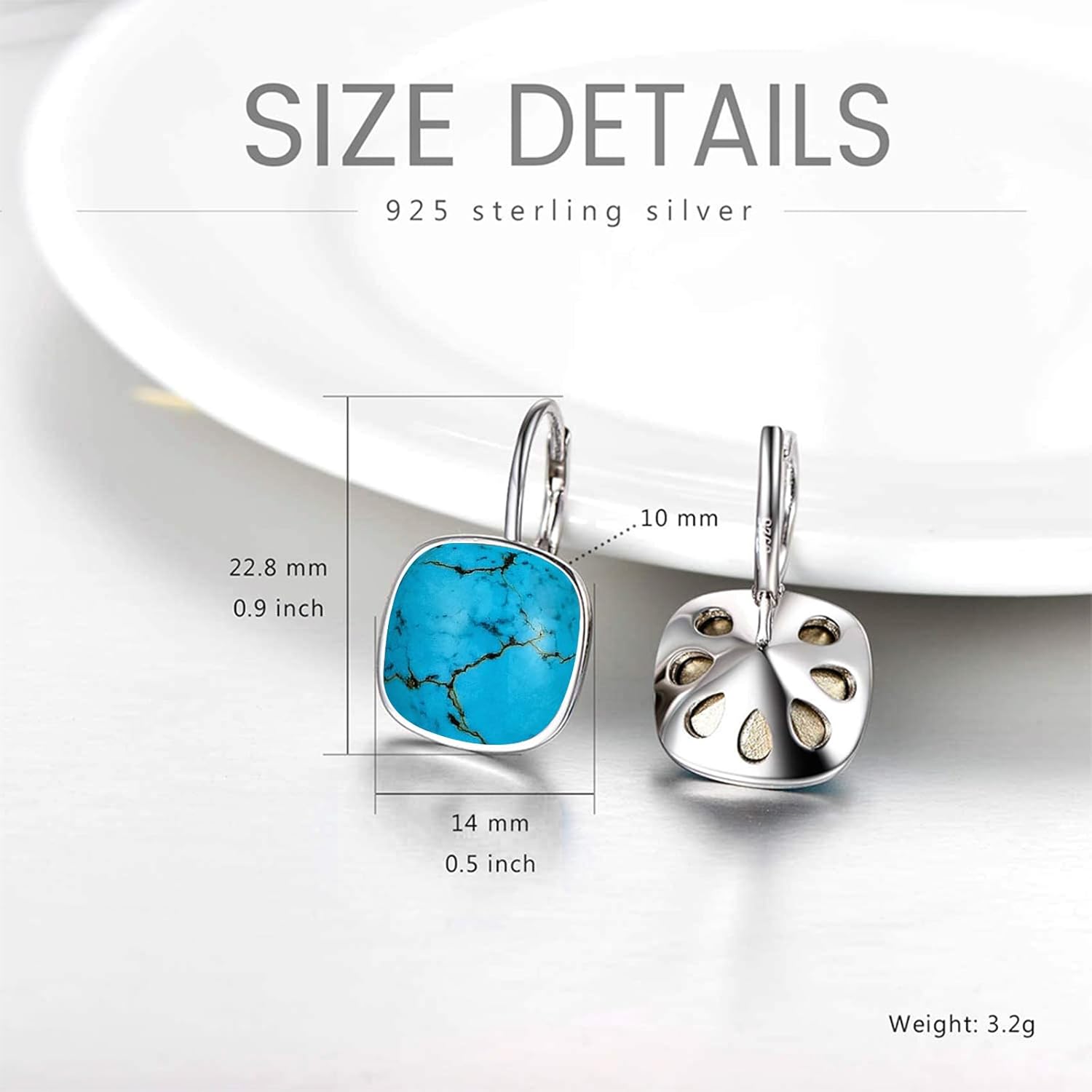 AOBOCO Sterling Silver Leverback Earrings Embellished with Crystals from Austria, Hypoallergenic Cushion Cut Square Crystal Earrings, Fine Anniversary Birthday Jewelry Gifts for Women - Image 5