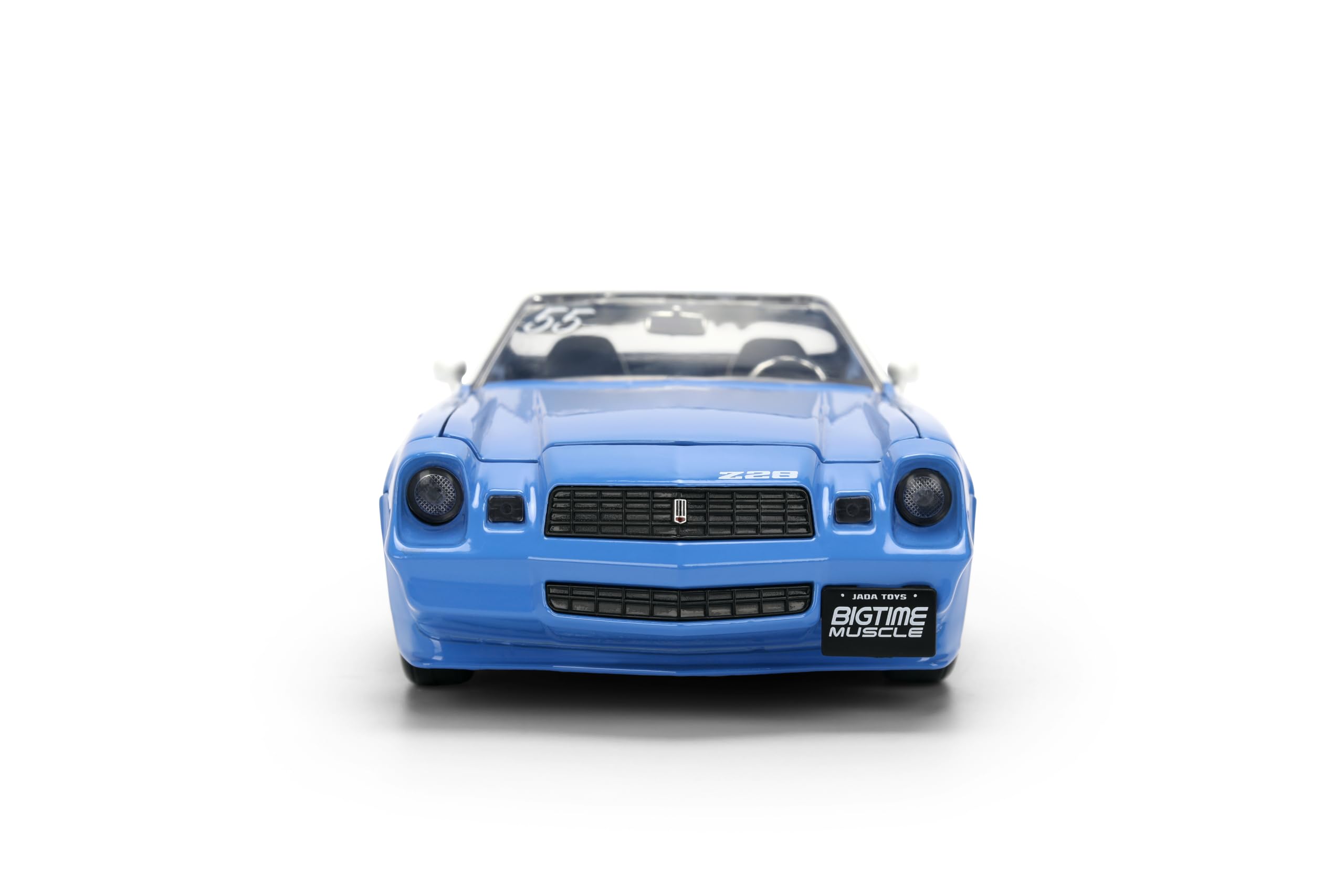Jada Toys Bigtime Muscle 1:24 1970 Chevrolet Camaro Die-Cast Car - otwierane drzwi, maska, bagażnik, gumowe opony (niebieski/biały)