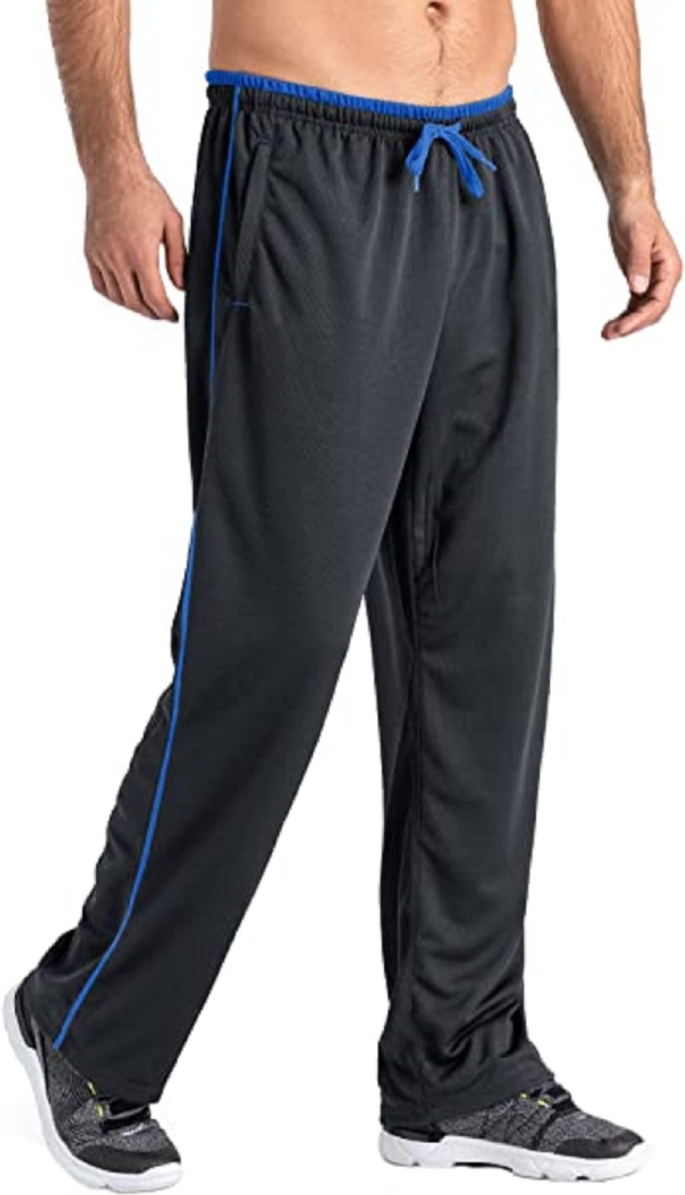 YawYewsMens Loose Sweat Pants Trousers - Casual Straight Bottoms Jogging Sport Athletic Running Drawstring Zip Pockets Sweatpants S-XXL
