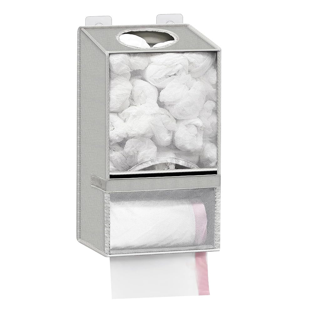 Hndhbfgrt Wall Mount Plastic Bag Holder -Grocery Bag Holder for Shopping Bags, Bag Organizer with Trash Roll Dispenser Grey