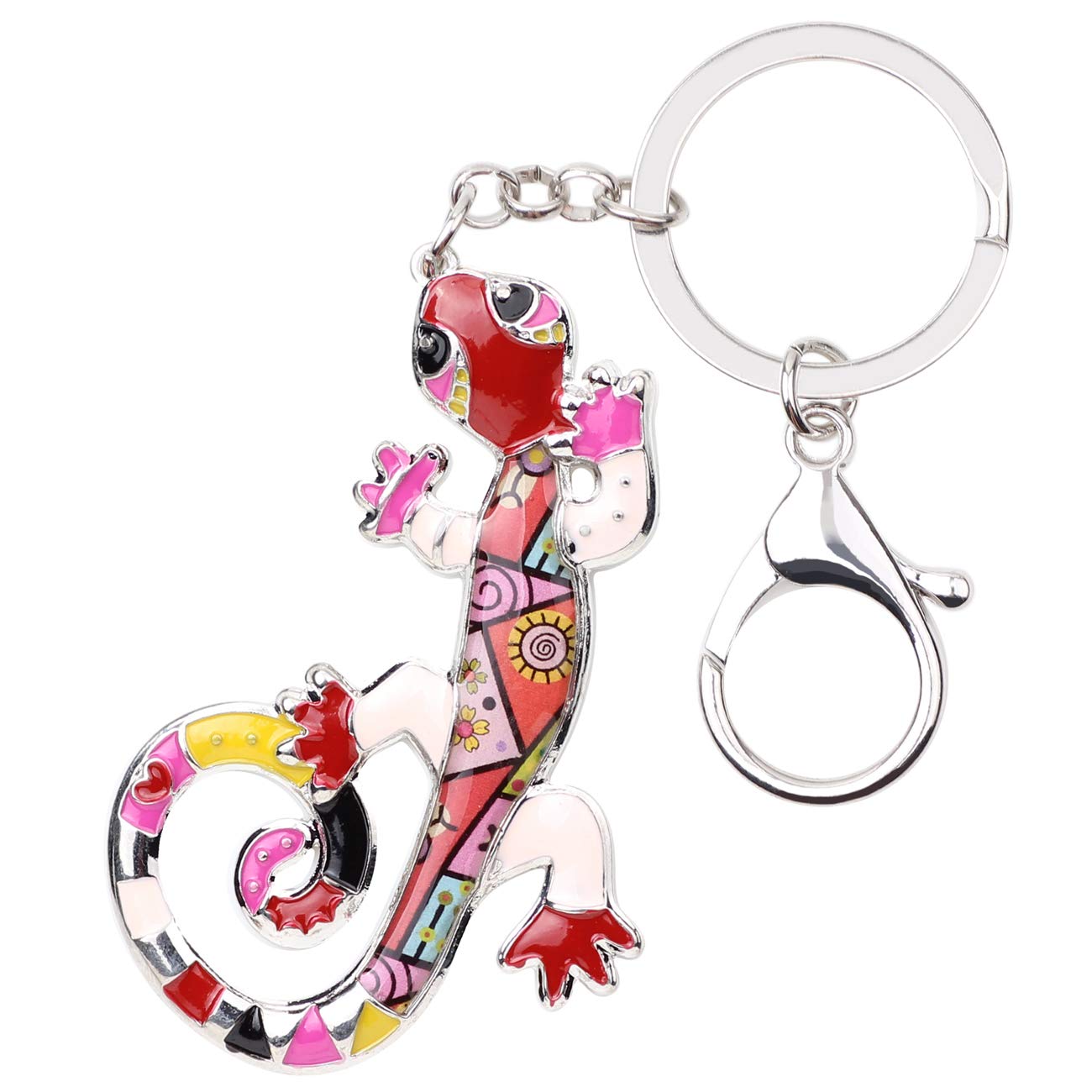 DOWAY Enamel Cute Lizard Gecko Keychain Keyring Charm for Handbags Purses Bags Belts Decor Gift (Red)