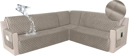 Miniatura 20 de HDCAXKJ Funda impermeable para sofá modular esquinero, de terciopelo en forma de L, para mascotas y perros, suave, resistente, en forma de U, juego