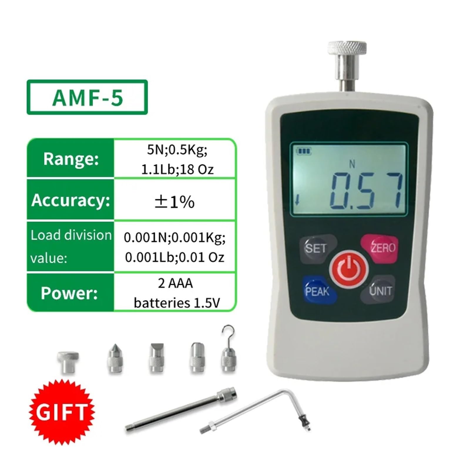 Misuratore di forza digitale, Trigger Pull Pul Force Gauge Dinamometro a pistola professionale a quattro unità con ampio schermo LCD for l'insegnamento della meccanica scolastica, Unità N kg lb Oz(AM