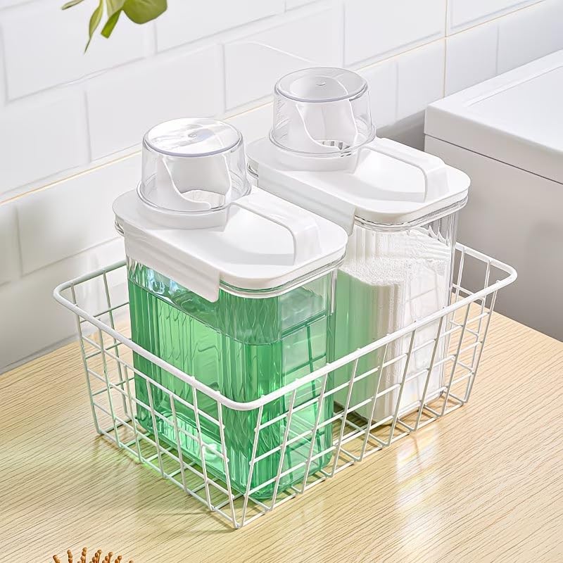 1100ML Washing Powder Storage Container, Clear Airtight Laundry Detergent Jar with Lid, Reusable Plastic Organizer for Bathroom, Laundry Room, Utility Area and Home Storage Pack of (2)-image-24