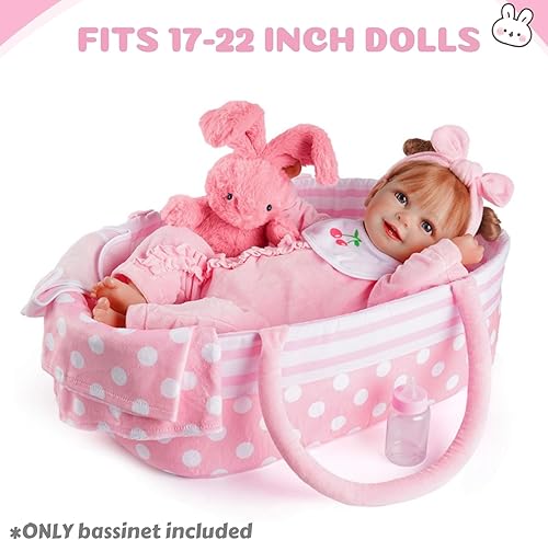 Miniatura 4 de BABESIDE Reborn Baby Dolls Moisés plegable para muñeca de bebé, cama de cuna suave para muñecas con asa para muñecas de 17 a 22 pulgadas (rosa)