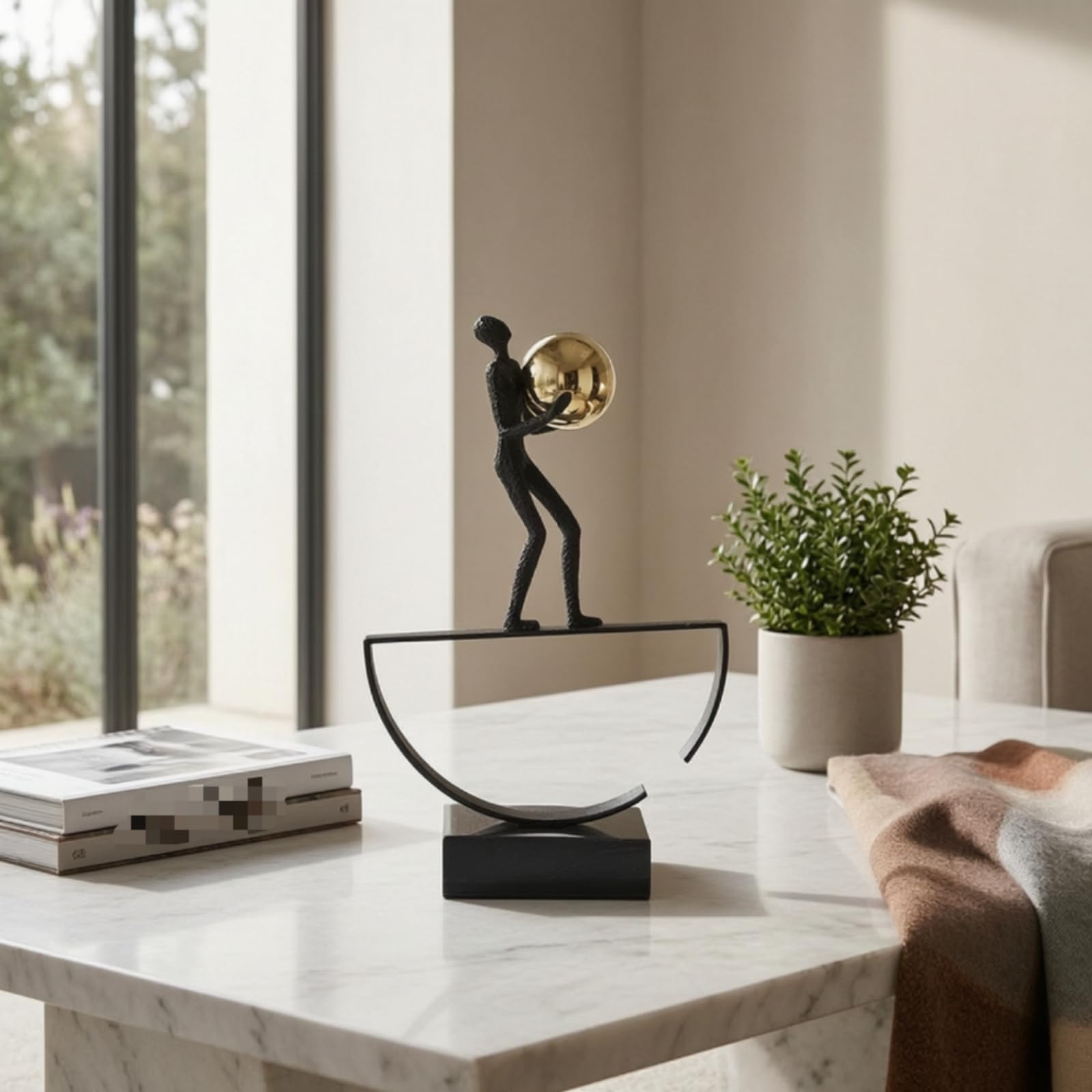 Figura con Esfera Texturizada Escultura No Representativa Minimalista Escultura No Representativa para Estantería, Oficina, Dorado