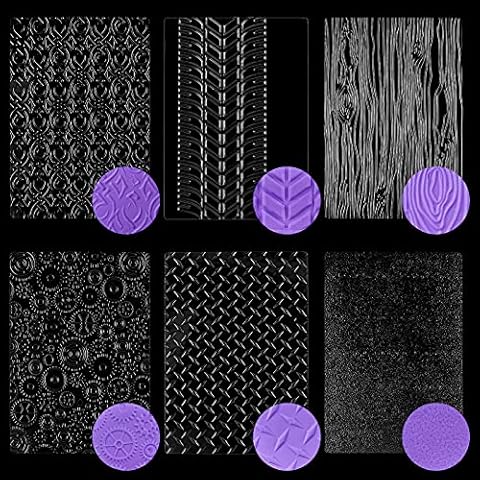 Ocmoiy 6 Pack Fondant Texture Mats Tire Tread Track Wood Grain Fondant Molds for Clay, Chocolate, Fondant Embossed Cake Decoration Mold Cover