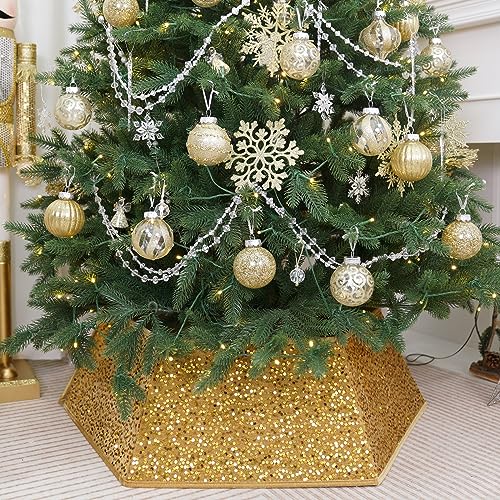Gold Christmas Tree Collars for Atificial Trees, 33.5 Inch Sparkling Sequins Christmas Skirt, Base Cover,Holiday Home Decor Ring(Large) by SUNSHINE DECOR - Used condition - US$18.47