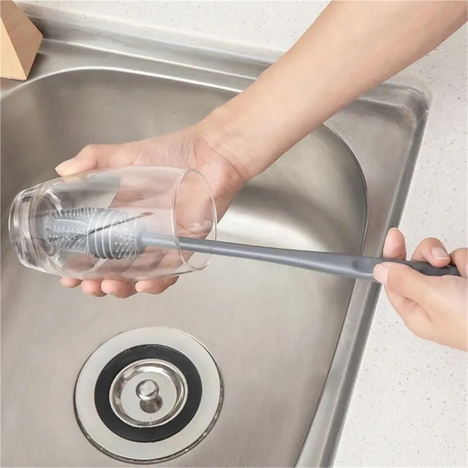 goupillon bouteille Brosse de nettoyage bouteilles en Silicone à Long manche, brosse cuisine, tasse verre, outils(White)