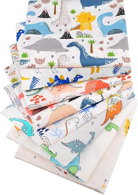 MIDUOLE Fabric, 8 pcs/lot Fat Quarter Fabric Bundles 100% Cotton 20'' x 20''(50cm x 50cm) Quilting Cotton Craft Fabric Pre-Cut Squares Sheets for Patchwork Sewing Quilting Crafting, Dinosaur Pattern