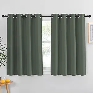 NICETOWN Blackout Cafe Curtain 45 inches Long - Grommet Thermal Insulated Sound Reducing Room Darkening Window Treatment for Kitchen/Bedroom (Dark Mallard, 1 Panel, W52 x L45)