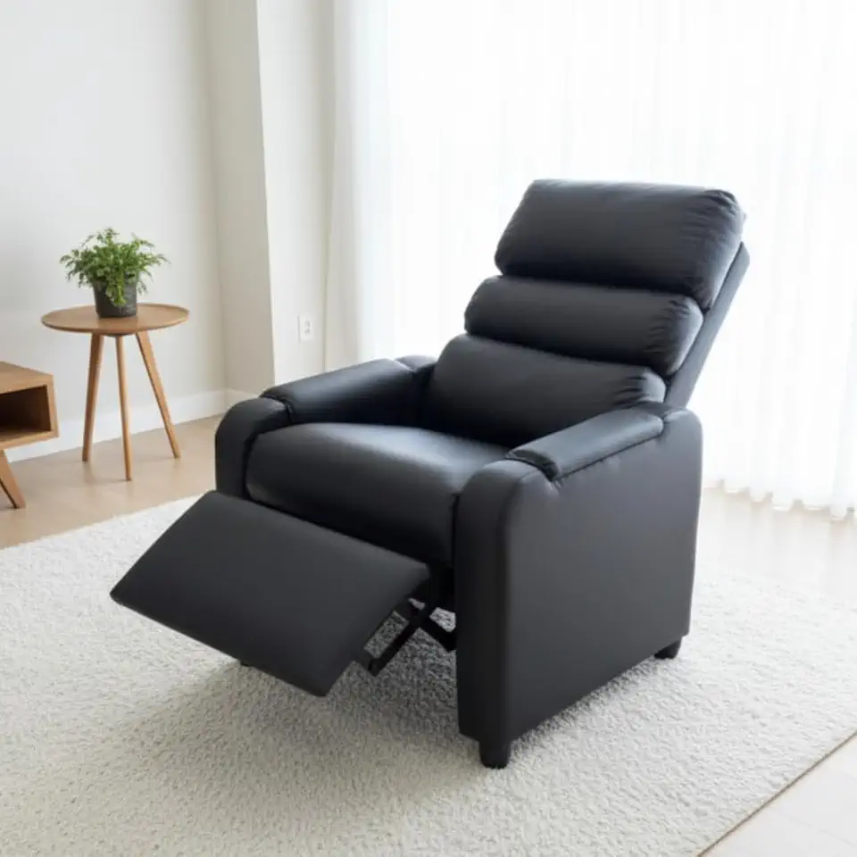 Poltrona do Papai Acolchoada Reclinável Retrátil Modelo Madri em Corino Preto