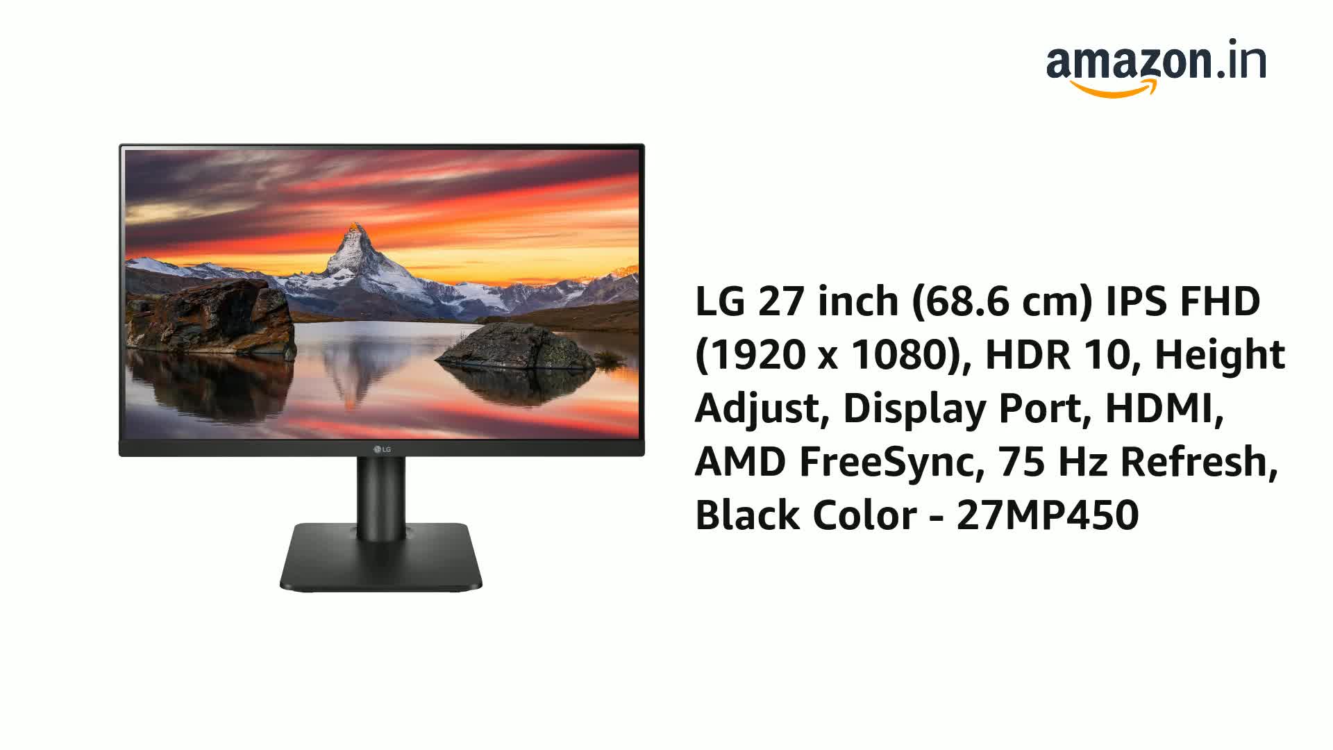 LG 27 inch (68.6 cm) IPS FHD (1920 x 1080), HDR 10, Height Adjust