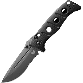 Benchmade - 275SGY-1 Adamaz Knife Drop Point Blade Serrated Edge Black G10 Handle