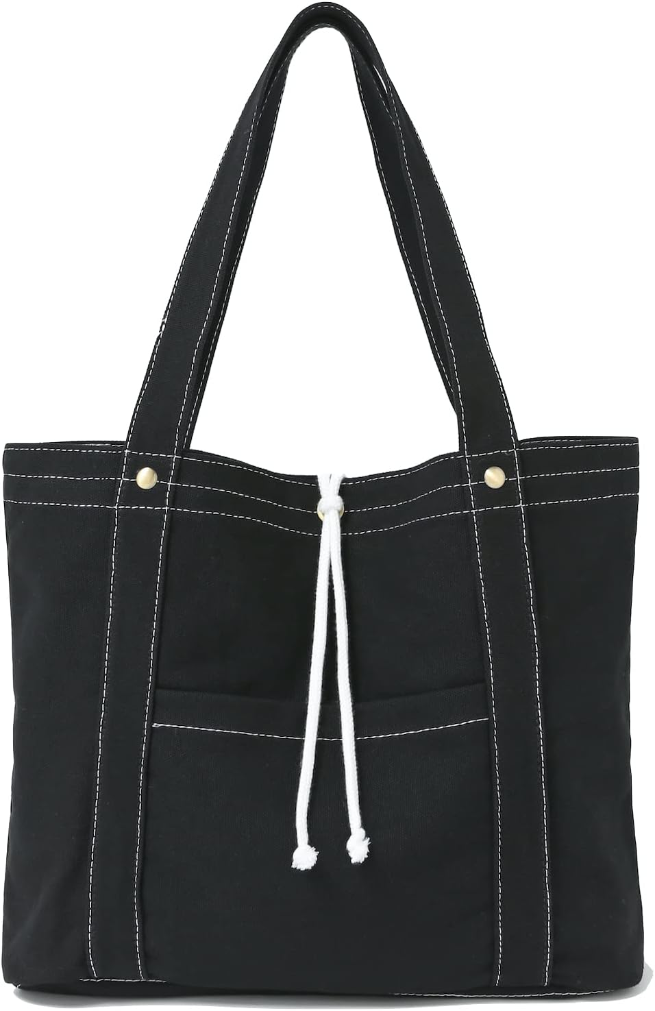 Jeelow 16oz Washed Canvas Tote Shoulder Bag Crossbody Handbag For Men & Women With Pockets