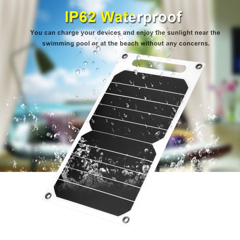 Chargeur Panneau Solaire Portable 10W Ultra-Mince Imperméable IP62 Haute Efficacité avec Port USB 5V 1200mAh