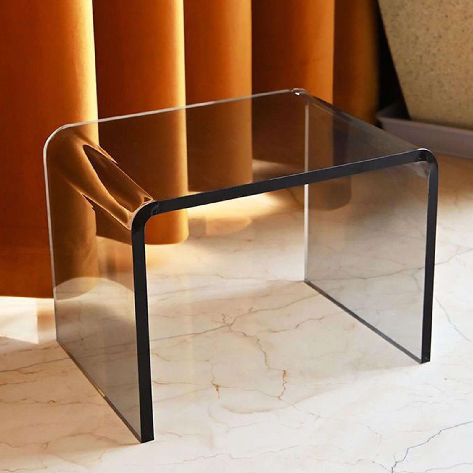 Mesa Auxiliar Clara, Taburete acrílico, Muebles contemporáneos en Forma de U, Mesa Central, Gris, Individual