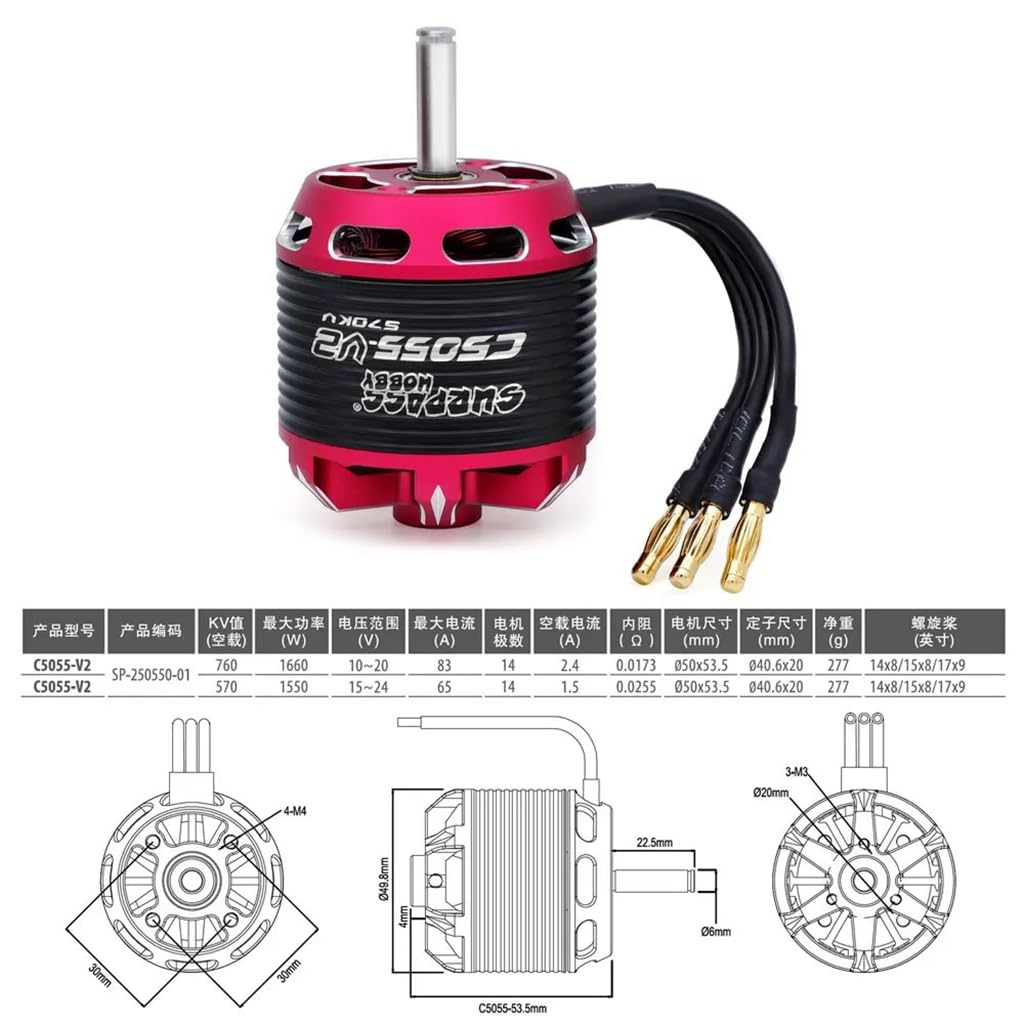 14 biegunów C5055 V2 570KV/760KV wysięgnik bezszczotkowy 80A ESC do modelu samolotu ze stałym skrzydłem RC (czarno-czerwony 570KV)