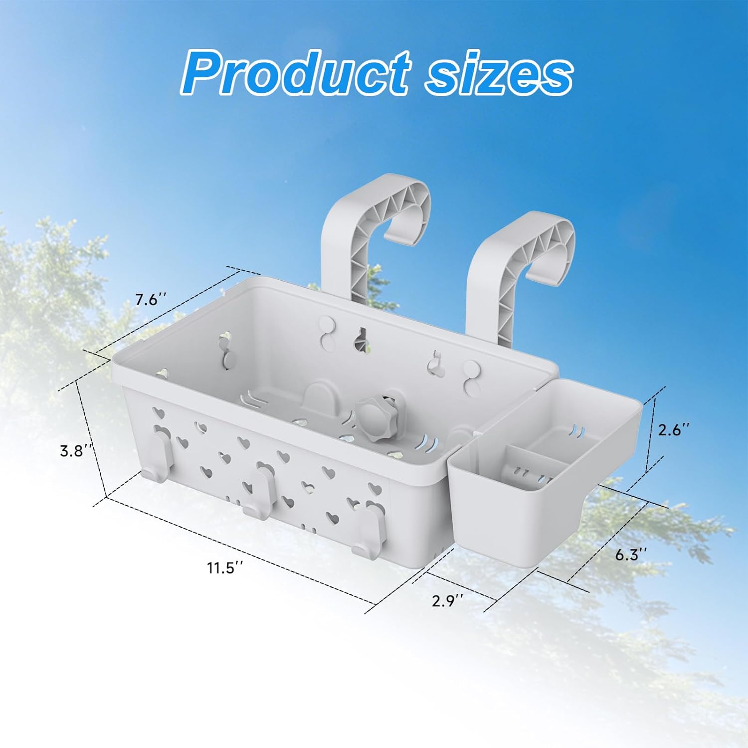 2 Pack Poolside Storage Basket for Above Ground Pool, Hanging Pool Storage Organizer with Cup Holder & Hooks, Pool Accessories Organizer for Towels, Goggles, Toys (Grey)