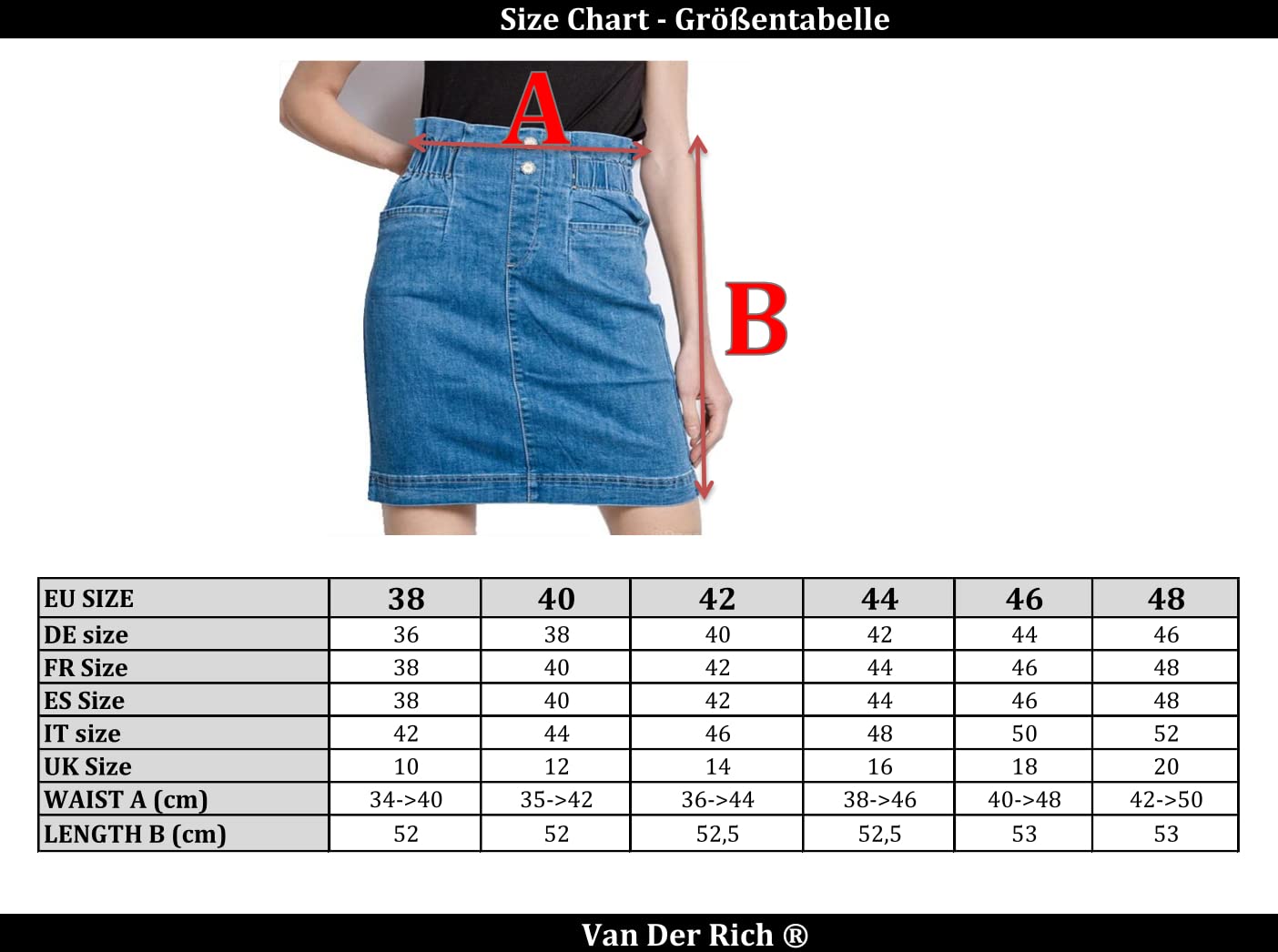 Van Der Rich ® - Gonna in Denim Pull on al Ginocchio con Elastico in Vita - Donna