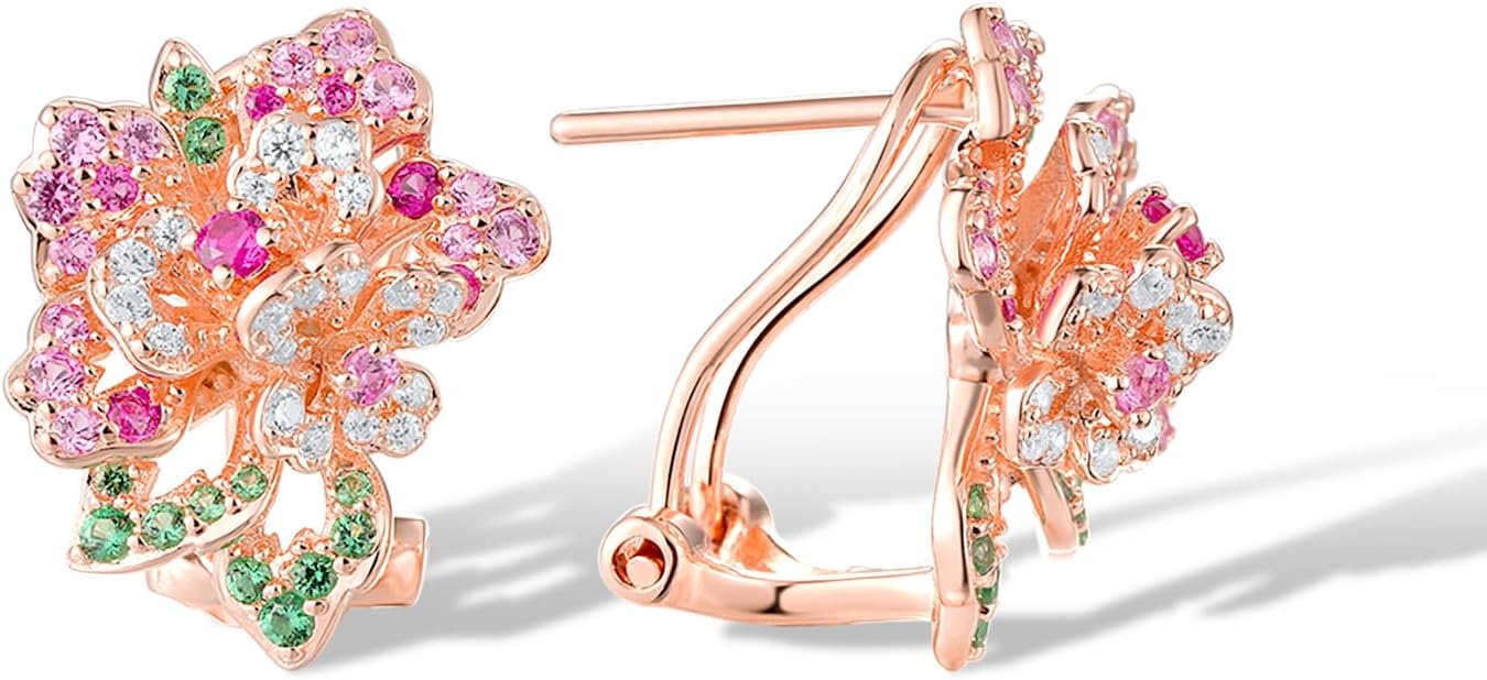 Santuzza Sterling Silver Gemstone Flower Earrings for Women