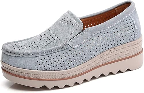 Amazon ダキシ モカシン シューズ レディース スエード 靴 スリッポン 厚底 パンプス シューズ 5 5cｍ ヒール ぺたんこ 大きいサイズ 春 夏 秋 透かし彫り 通気 コンフォート ママ お母さん ローファー 厚底 スリッポン 疲れない パンプス