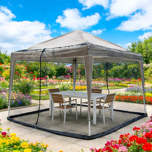 Moustiquaire de Parasol, 3x3M Toile de Tonnelle Moustiquaire Exterieur avec 2 zippé, Rideau pour Pergola, Filet, Carré, pour Pavillon de Jardin, Noir