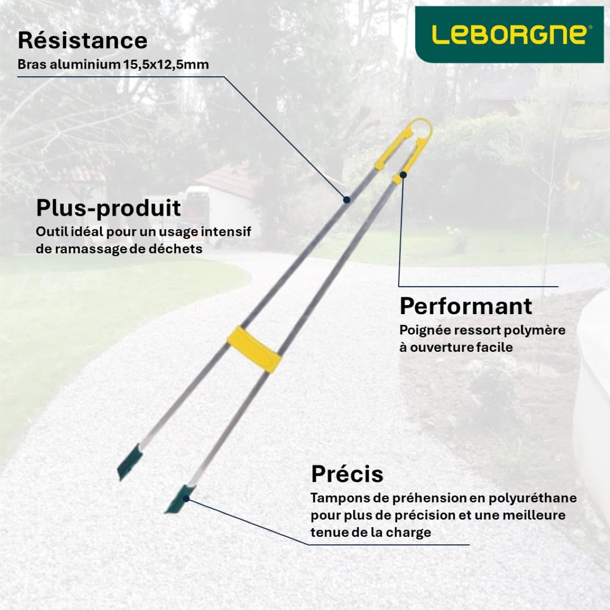 Leborgne Pince à déchets Duopro 92 cm Usage intensif 0,29 kg Aluminium Polyuréthane