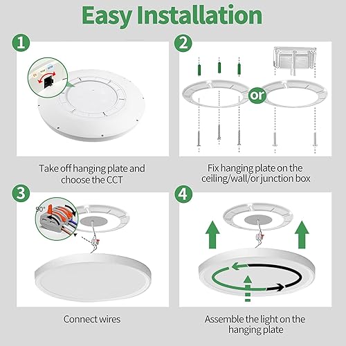 Miniatura 7 de Lámpara de techo LED de montaje empotrado de 24 pulgadas grande, 50W, 5480LM, CCT seleccionable 3000K4000K6000K, lámpara de techo de perfil bajo y