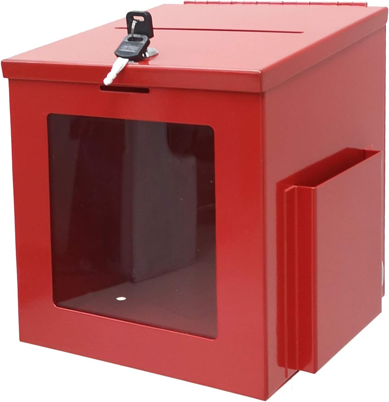 FixtureDisplays? 8.4W x 9.5H x 8D Red Tithing Donation Box Suggestion Fundraising Check Drop Box Metal with See-through Clear Window 10038-RED-NF