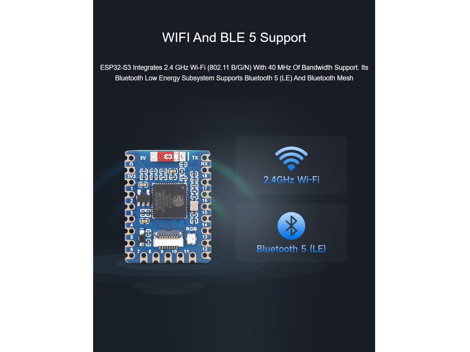 Module Wi-Fi Bluetooth Carte ESP32-S3 Waveshare - Double Cœur 240MHz - Wi-Fi/BT 5 - 4Mo Flash Carte De Développement Waveshare Mini