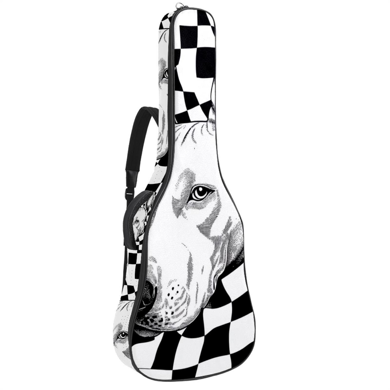 Bassgitarrentasche mit lustigem schwarz-weißem Hipster-Hundekopf 8, Tasche für Akustikgitarre, 101,6 cm (40 Zoll) E-Gitarrentasche, wasserdichte Oxford-E-Gitarre, Gigbag für akustische Konzertgitarre,