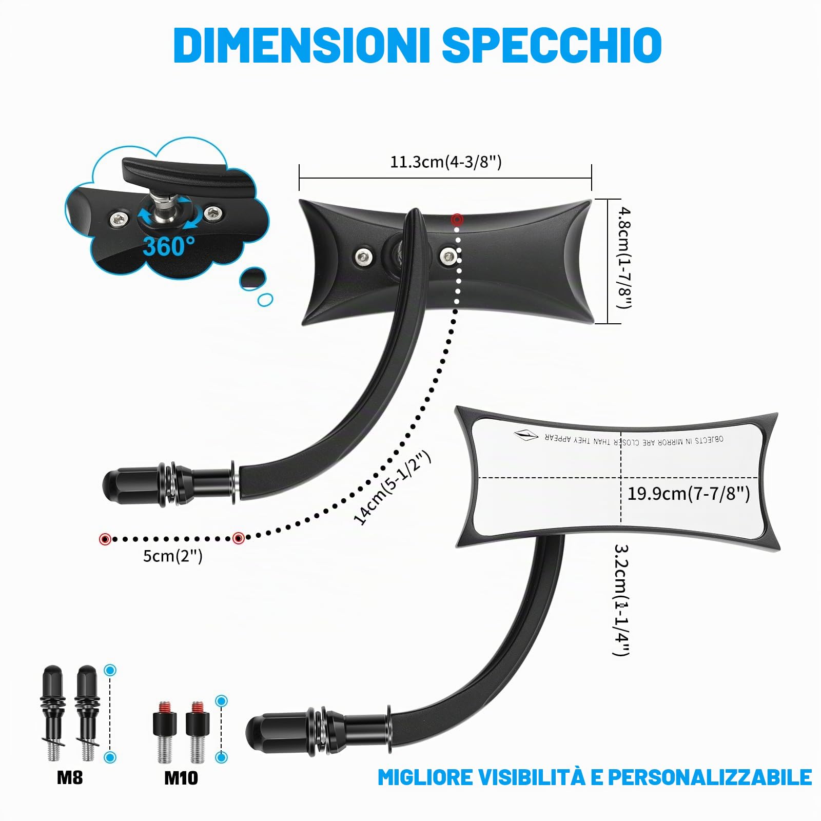Specchietti Moto Nero, M10 Specchietto Retrovisore Moto Accessori Laterali Forma Irregolare Compatibile con Harley Sportster Custom Iron 883 Road King Street Softail ed Electra Glide
