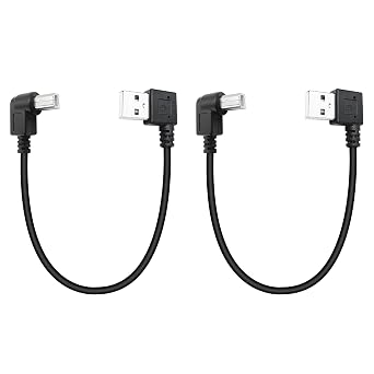 90 Degree Short USB Printer Cable 25CM Left Angle USB 2.0 Type A Male to Left Angle B Male Scanner Cable Cord2 Pack