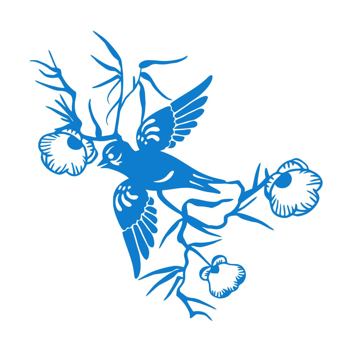 Vinyl Art Sticker Bird Swallow Flowers Animals Branch Beautiful 81x82.8cm It Won't Fall Off Extra Large Blue